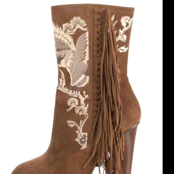 Ralph Lauren Fall 2015 Runway Collection Morel Suede Embroidered Fringe Boot - Picture 5 of 17